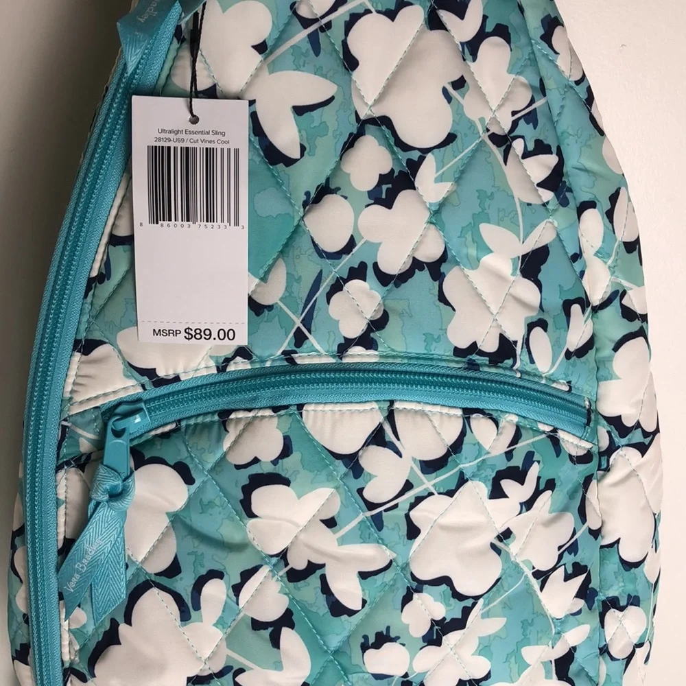 Vera Bradley Blue Floral Print Sling Backpack Crossbody Quilted Travel Bag
